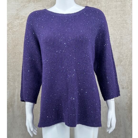 Chicos Sweater Womens 2 Large Purple Sequin Knit Fairy Festive Sparkle Holiday‎ - Picture 1 of 10